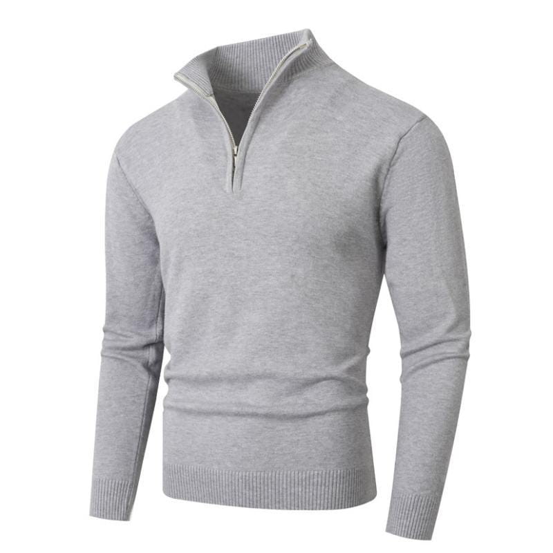 Pull en molleton demi-zip pour homme, grande taille, gris, avec poignets et ourlet côtelés.