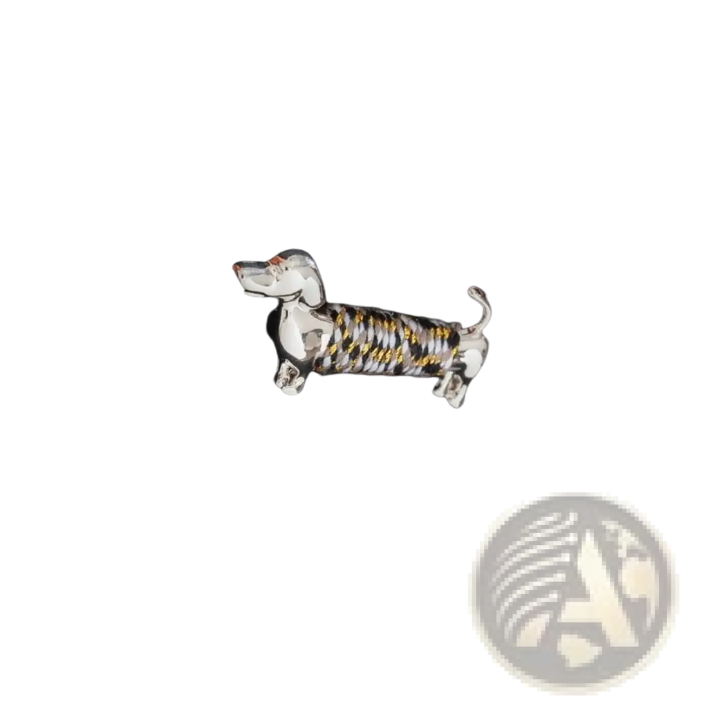 Silver and gold patterned dachshund brooch lapel pin featuring intricate animal design for stylish accessorizing