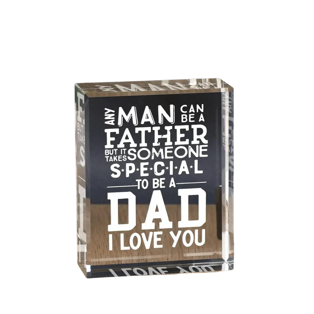 Clear acrylic block engraved with white text dad acrylic block engraved birthday gift from daughter son on black background