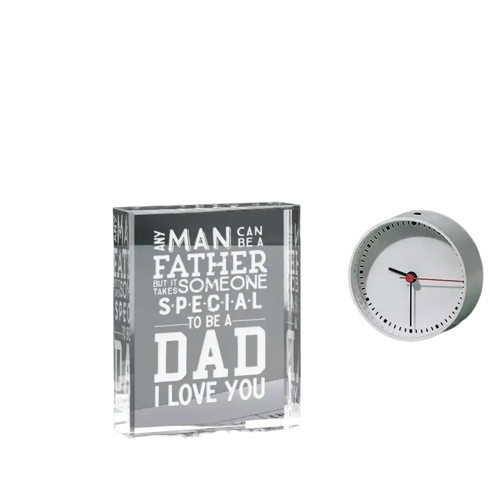 Clear acrylic block engraved with white text dad birthday gift from daughter and son with sentimental message