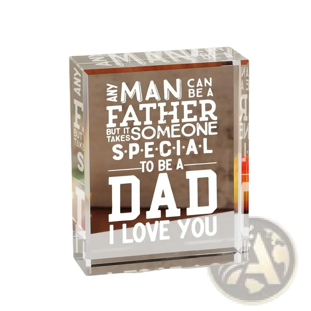 Clear acrylic dad acrylic block engraved with white text for birthday gift from daughter or son
