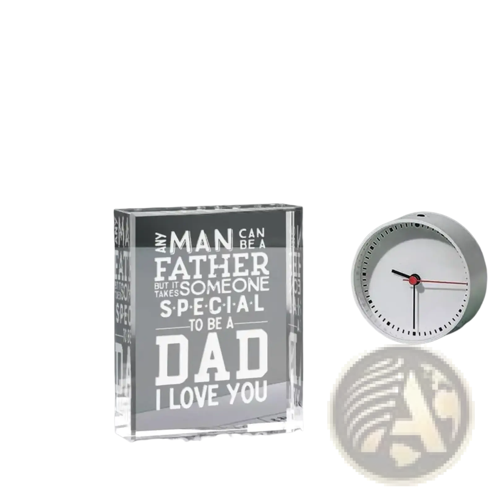 Clear acrylic block engraved with white text dad birthday gift from daughter and son with sentimental message