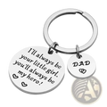 Silver stainless steel dad daughter keychain with two circular charms one engraved with ill always be your little girl