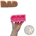 Pink silicone candle mold shaped like dad with embossed father son activity silhouettes for dad mom letter candles