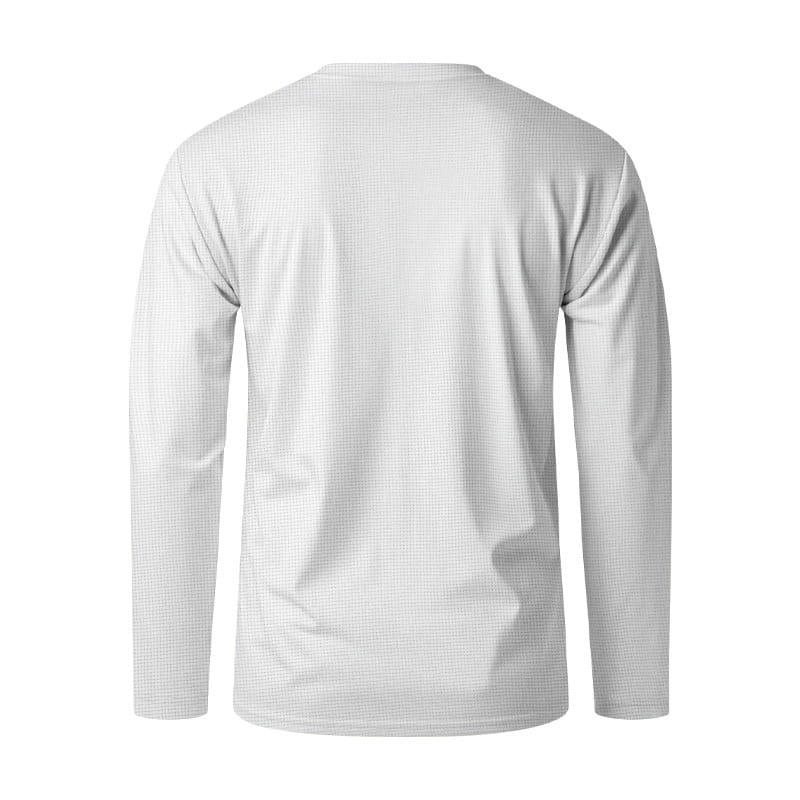 Men’s long sleeve waffle knit thermal pullover in white featuring a subtle textured weave pattern.
