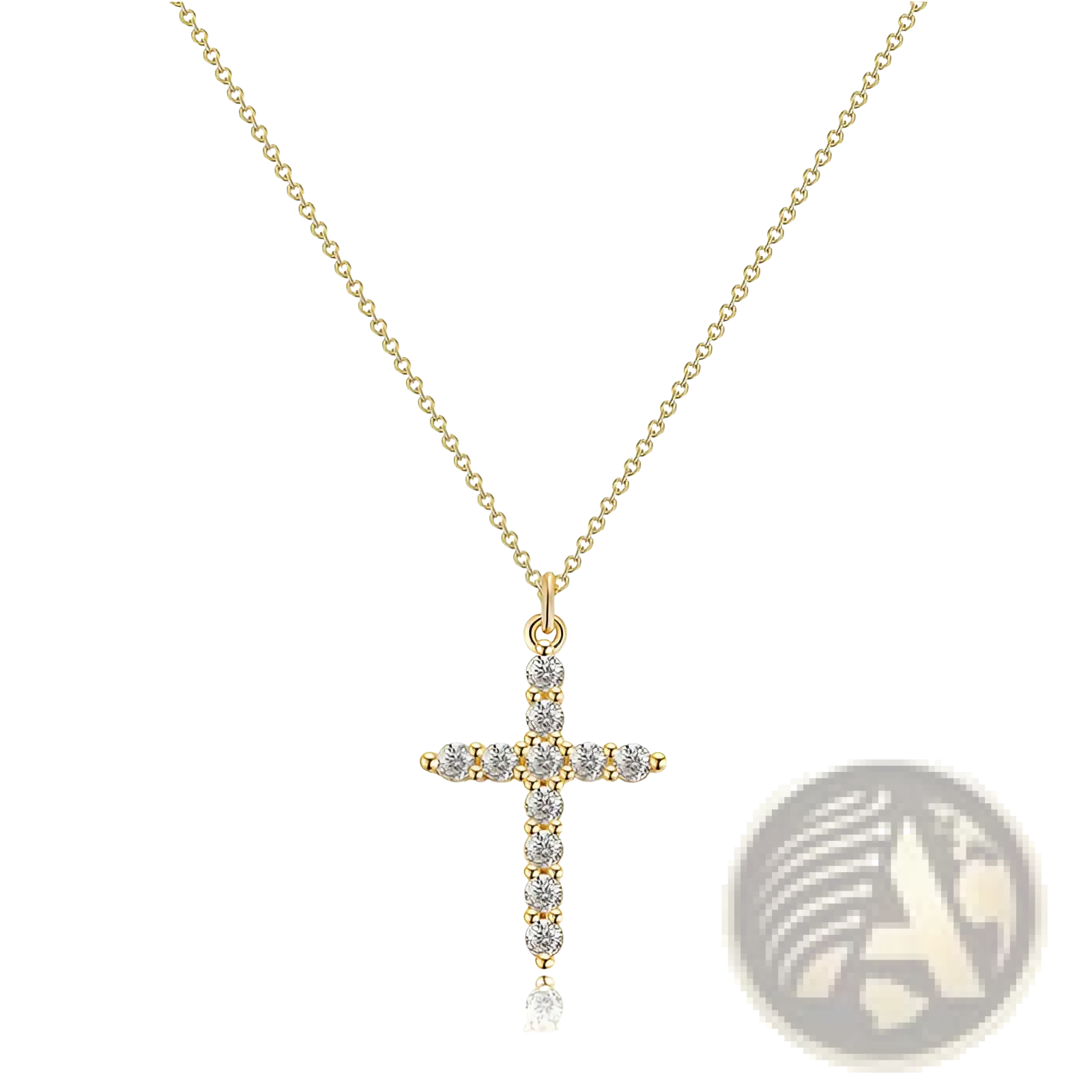 A dainty 14k gold plated sideways cross necklace adorned with sparkling clear cubic zirconia stones