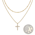 Dainty 14k gold plated layered necklace with a delicate chain and a sparkling sideways cubic zirconia cross pendant
