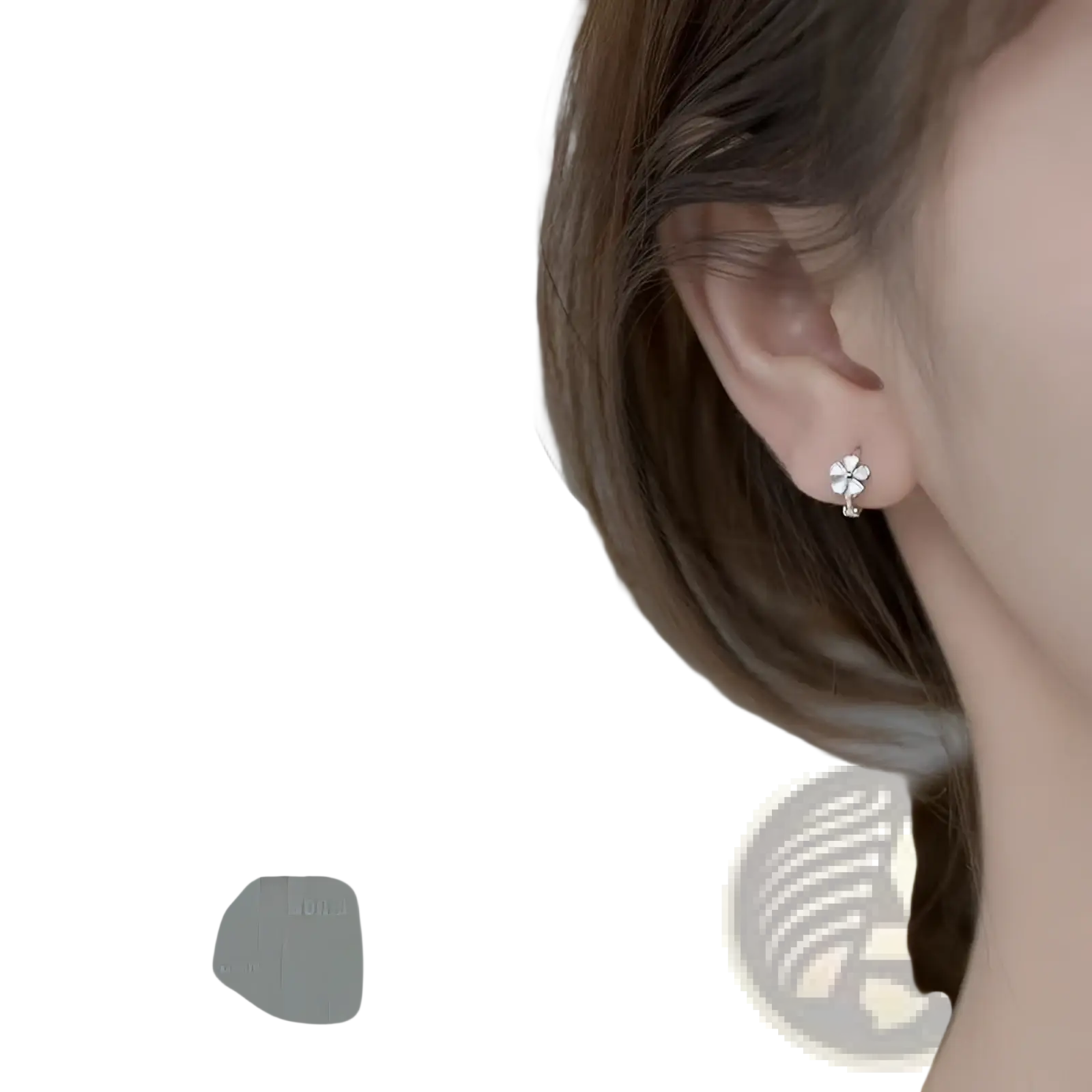 Silver four-leaf clover stud earring with clear crystal accents from daisy enamel flower clip on and stud earrings collection