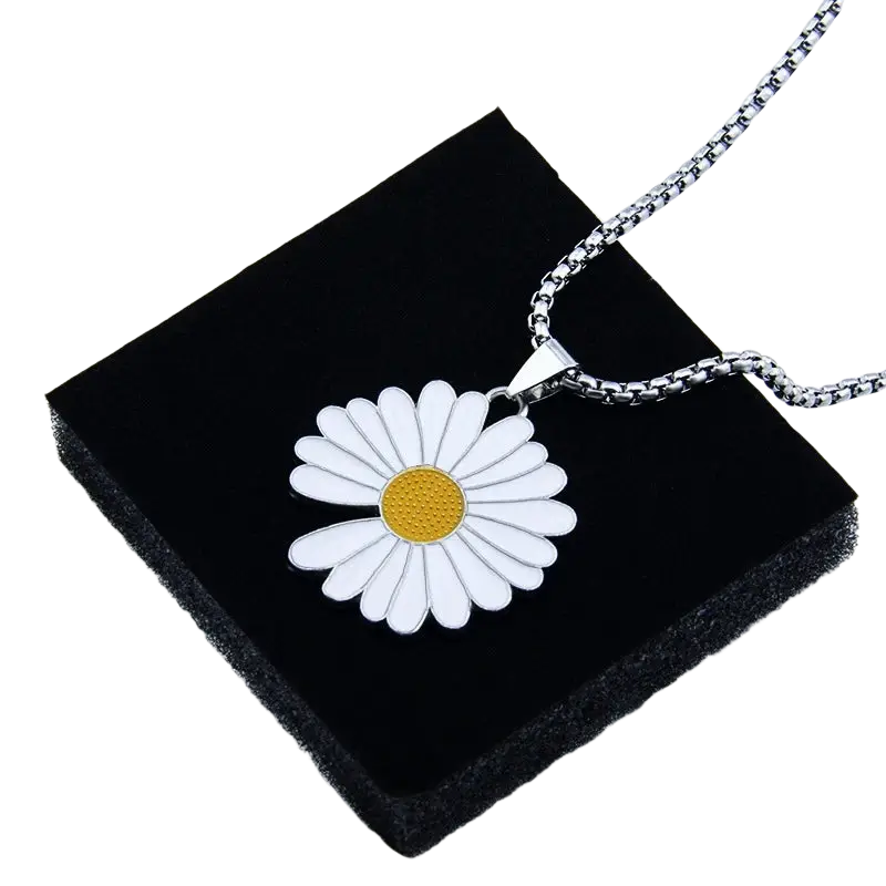 White and yellow daisy flower pendant necklace with silver chain suitable for dhl fedex and china post shipping options
