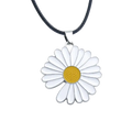 A white and yellow enamel daisy flower pendant necklace with a black cord suitable for dhl fedex and china post shipping