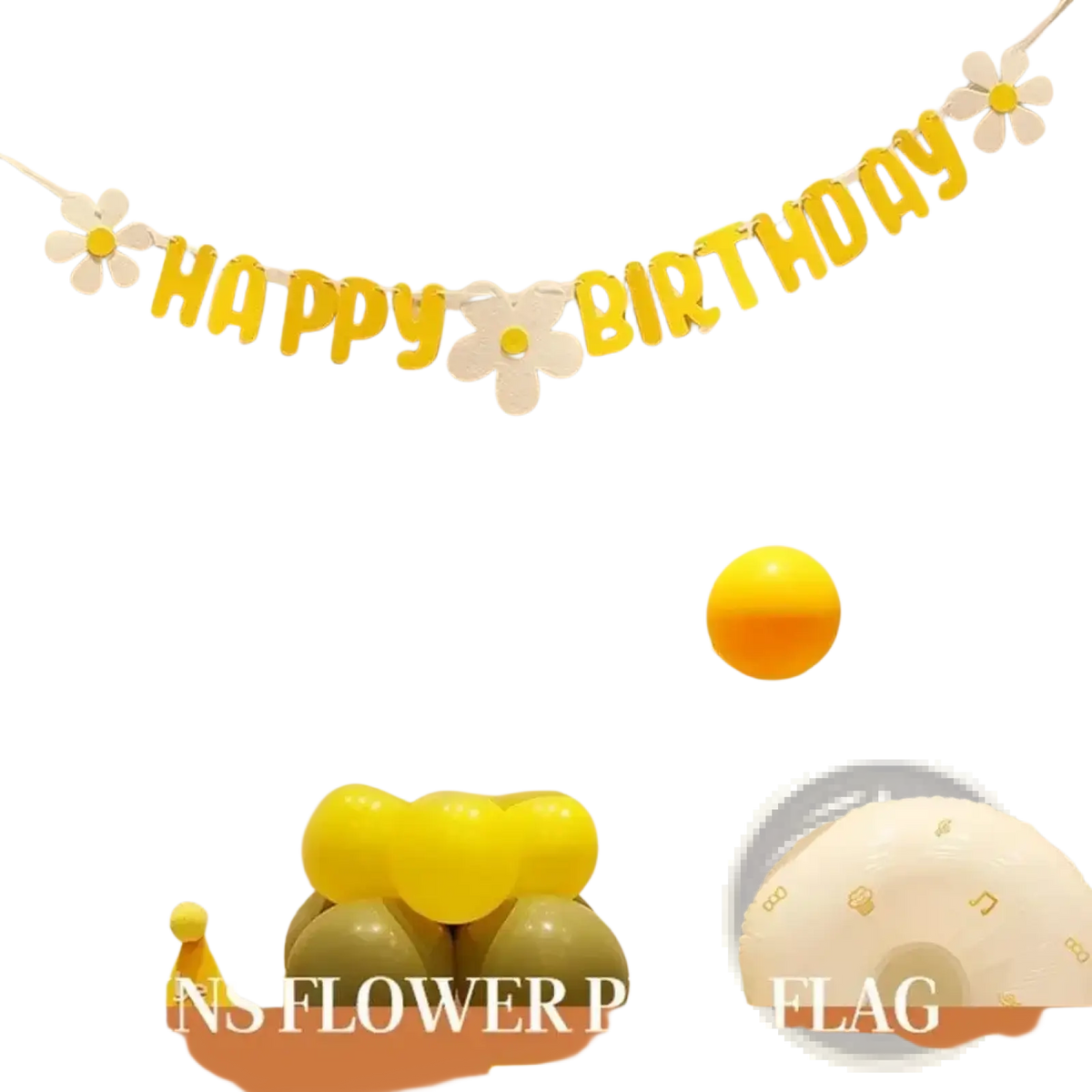 Yellow and white daisy happy birthday felt banner with flower cutouts for party decoration