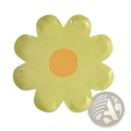 Daisy paper plates 10 pack featuring shiny pale yellow floral design with orange center for party tableware use