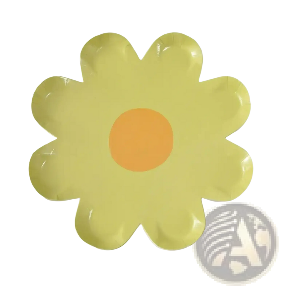 Daisy paper plates 10 pack featuring shiny pale yellow floral design with orange center for party tableware use