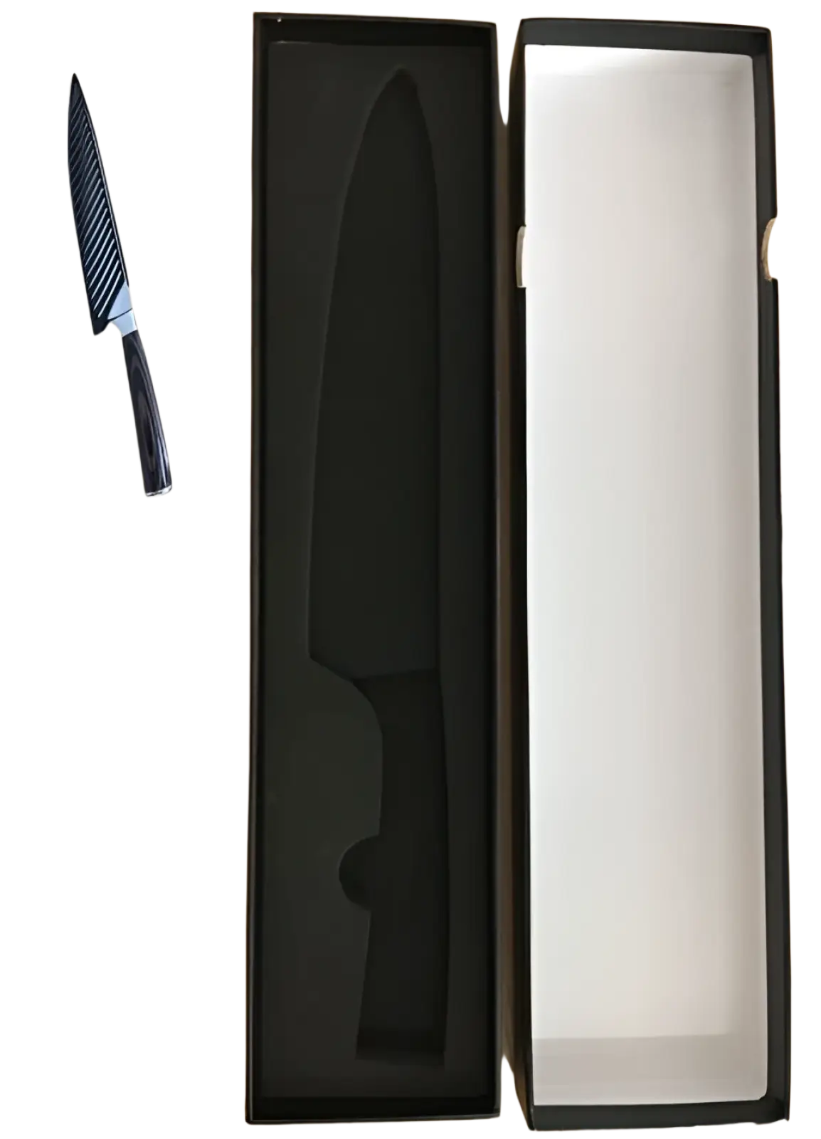 Black-handled damascus chef knife with wavy 8 inch stainless steel blade for slicing and kitchen use