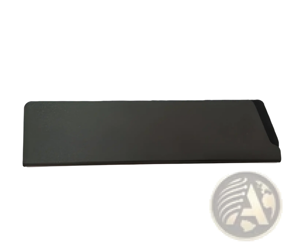 Black rectangular laptop battery with textured surface and rounded corners suitable for damascus steel chef knife use