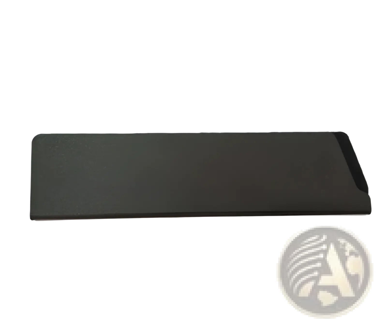 Black rectangular laptop battery with textured surface and rounded corners suitable for damascus steel chef knife use