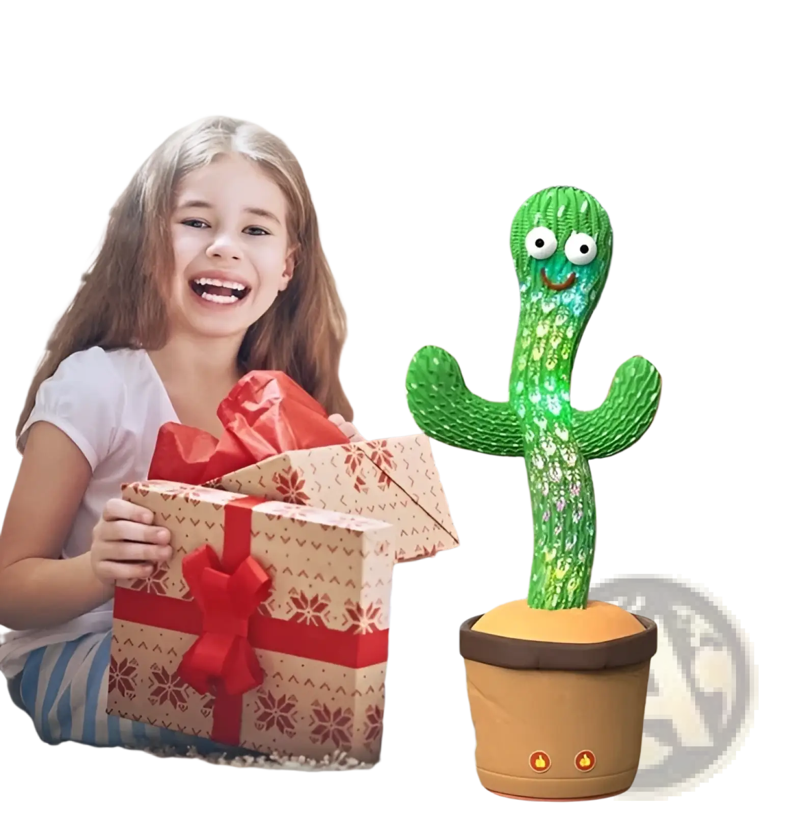 Green animated dancing cactus plush toy with sparkling texture smiling face led lights and 120 songs in brown pot
