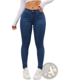 Dark blue high waisted slim fit denim leggings made from stretchy material for a sleek and comfortable look
