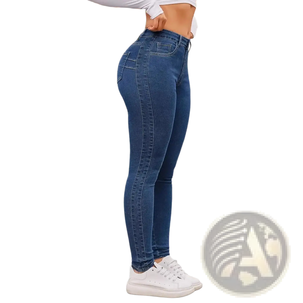 Dark blue high waisted denim leggings in slim fit with high waist crafted from blue denim material