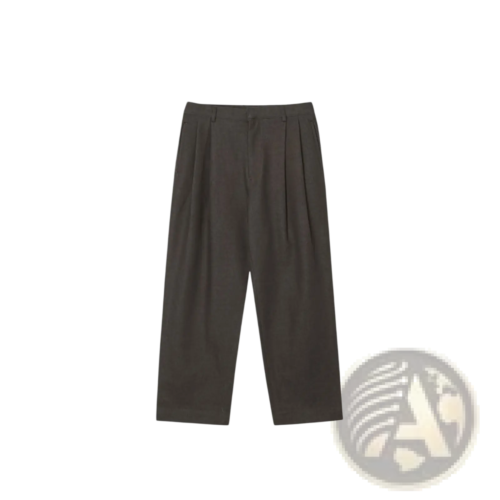 Dark olive pleated trousers with a straight-leg cut and minimalist design in dark gray wide leg dress pants men style