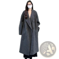 Dark gray woolen double breasted overcoat with classic collar and button closure for formal outerwear