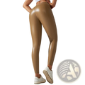 Tan shiny high waist faux leather leggings showcasing a sleek and fitted design for stylish wear