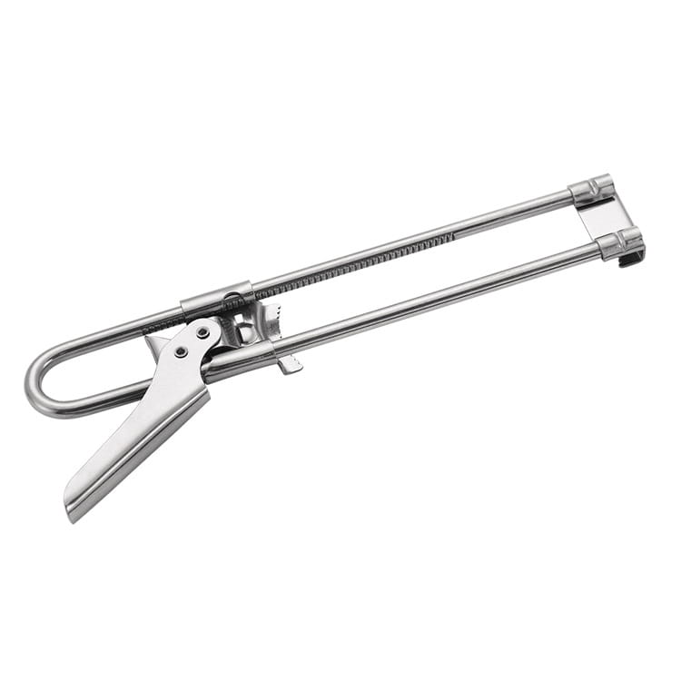 stainless steel adjustable jar and bottle opener with a sleek polished finish and ergonomic handle is a durable can opener designed for comfortable use.
