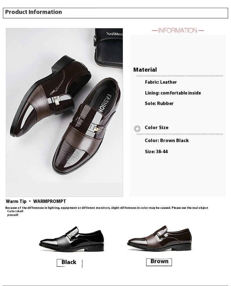 Men’s black patent leather lace-up dress shoes with glossy finish and gold-tone buckle for business and formal wear