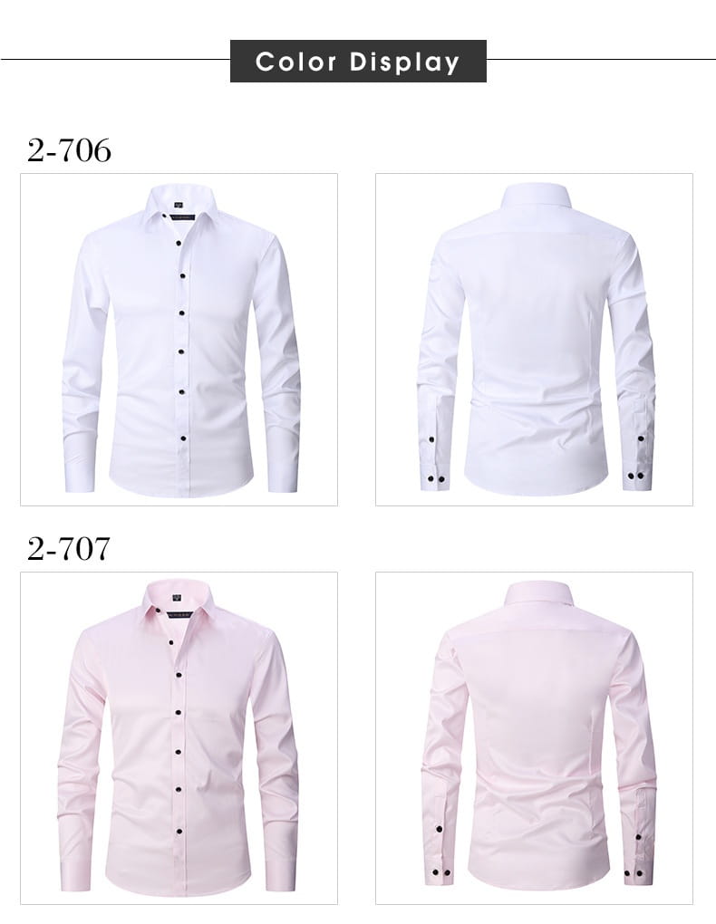 Herrenhemden mit langem Ärmel, Slim Fit, in Weiß und Hellrosa mit klassischen Knopfverschlussfronten, Kragen und langen Ärmeln, entworfen für formelle Anlässe.