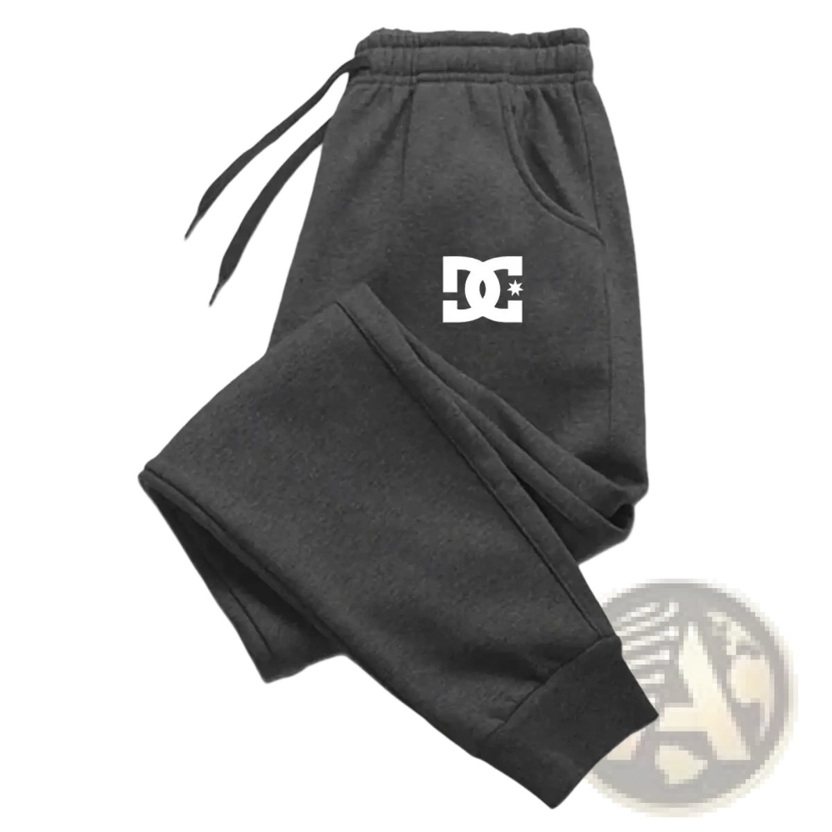 Dark gray dc shoes men’s joggers with a white logo on the left thigh casual sweatpants for everyday wear