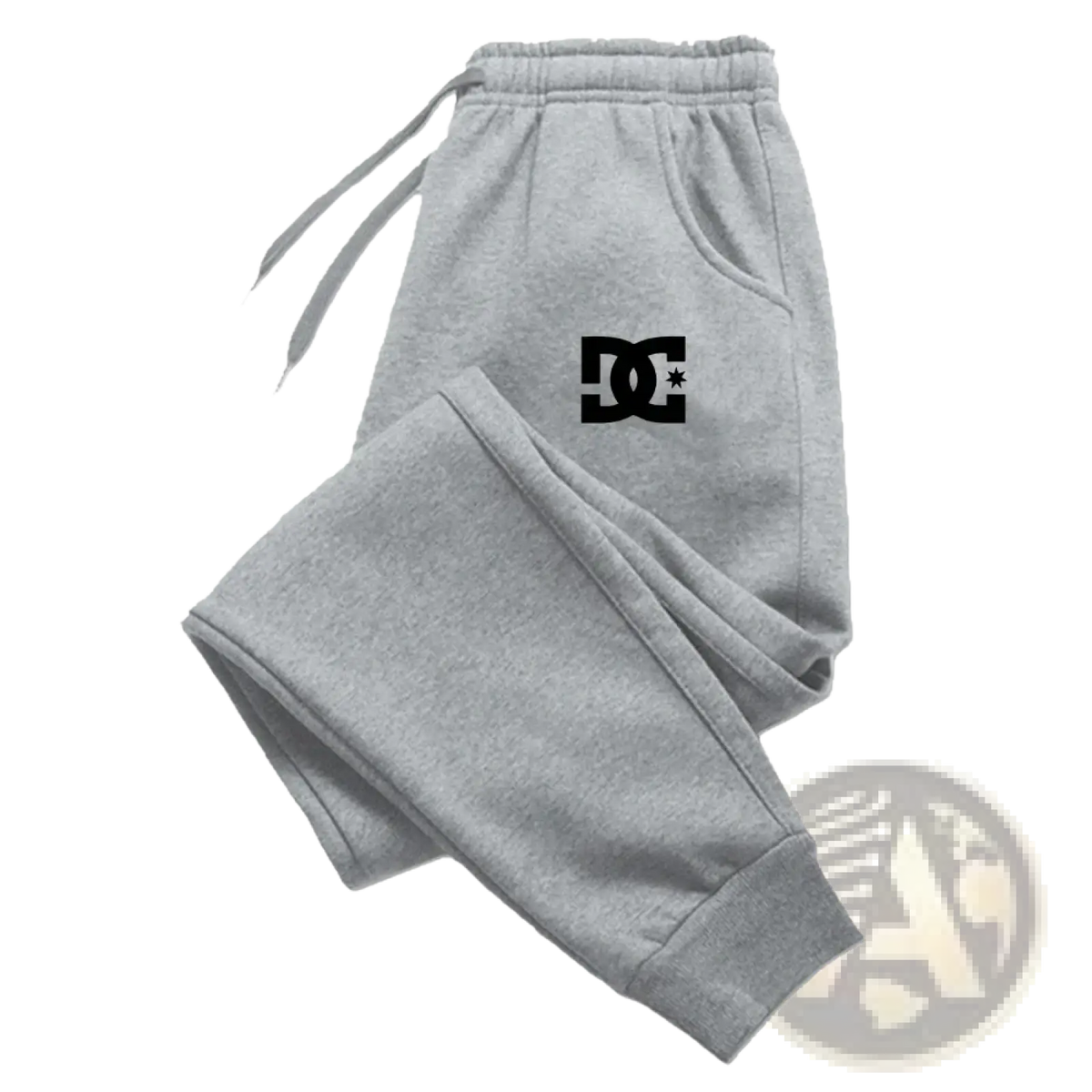 Gray dc shoes men’s joggers casual sweatpants featuring a black logo on the left thigh, ideal for casual wear
