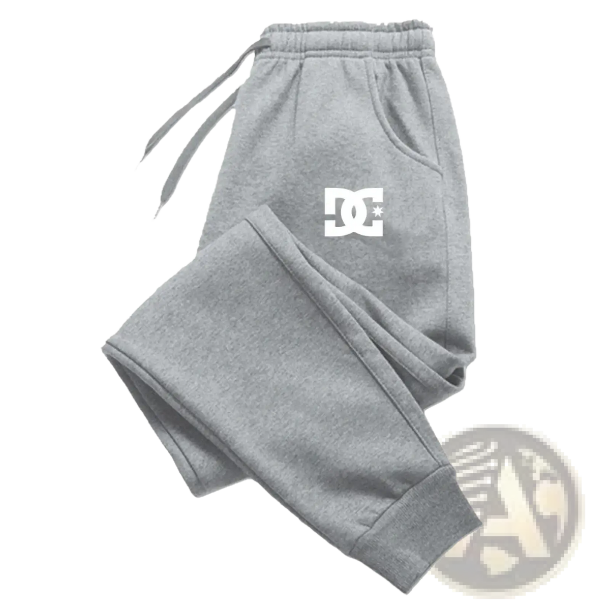 Dc shoes men’s joggers casual sweatpants in gray with a white logo on the thigh for comfortable casual wear