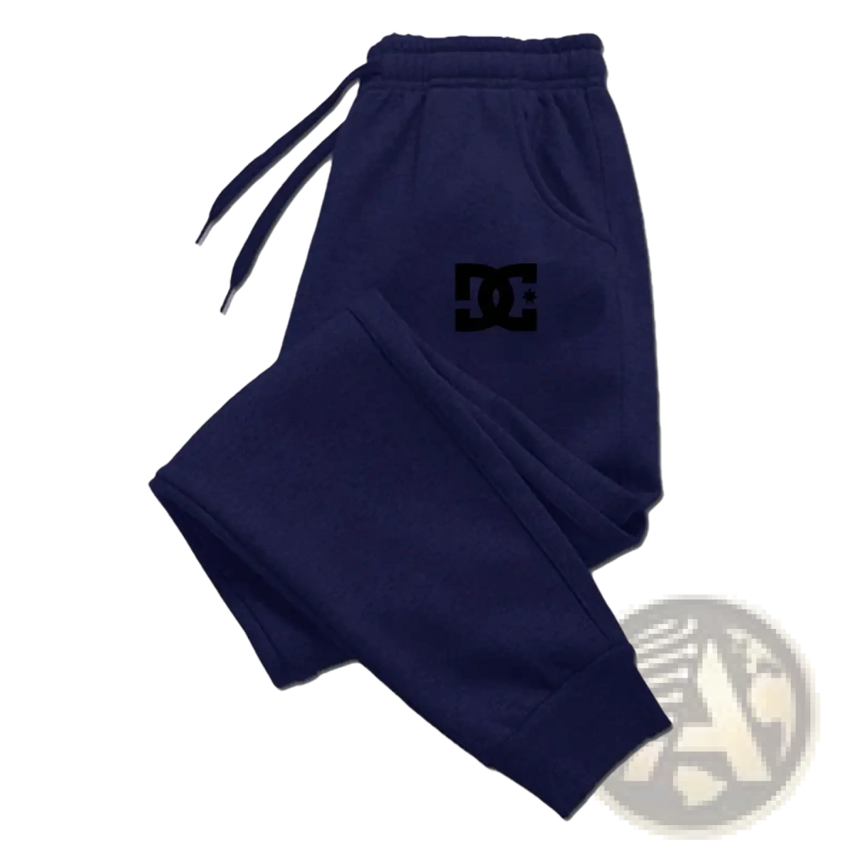 Navy blue dc shoes men’s joggers casual sweatpants featuring a black logo on the left thigh for everyday wear