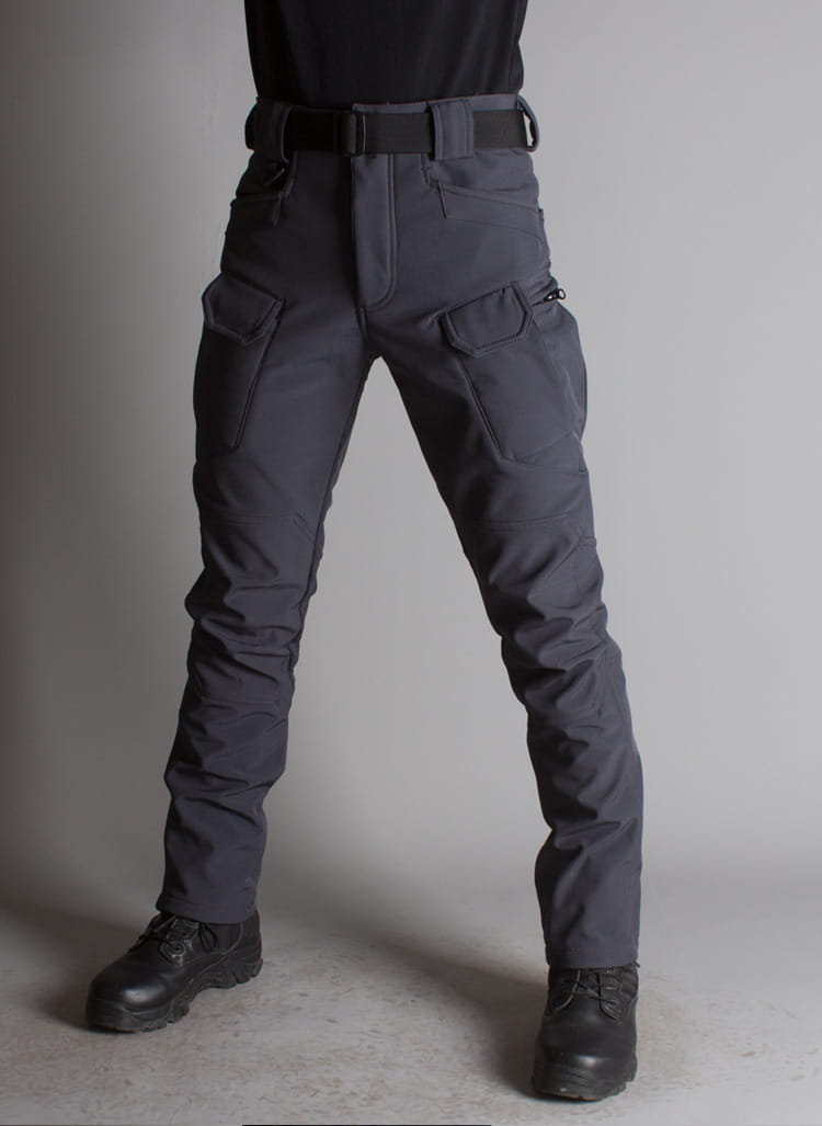 ix7 mens fleece lined tactical pants in dark gray featuring multiple cargo pockets and a sturdy belt loop design for durable work wear.
