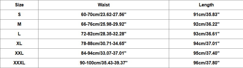 The size chart for the ruffled flowy maxi skirt high waisted provides waist and length measurements in both centimeters and inches.