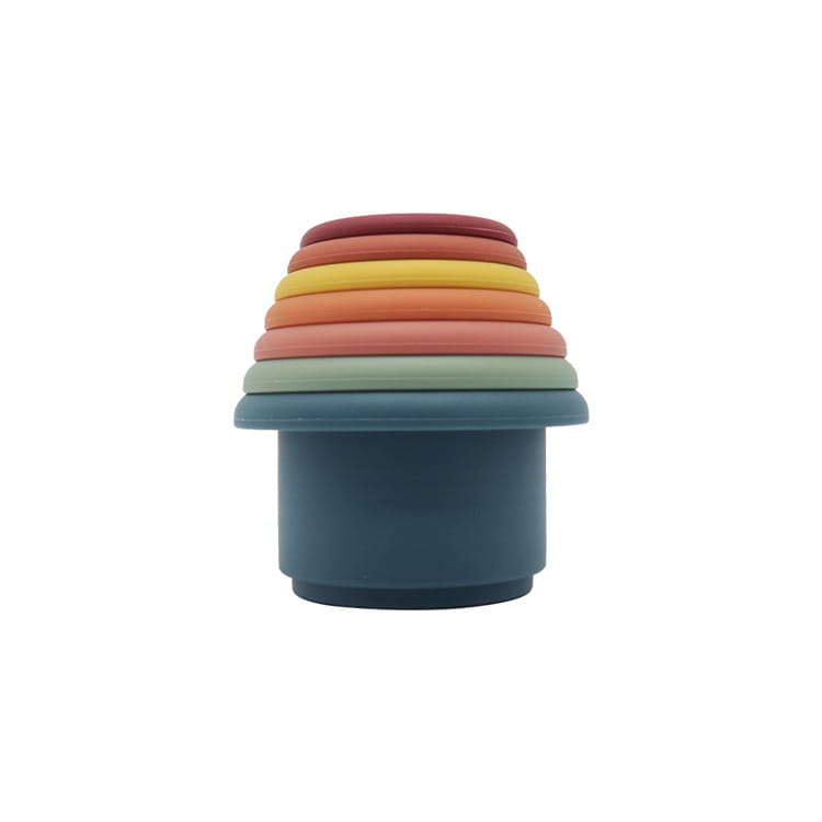 silicone stacking cups educational nesting baby toy with rainbow-colored silicone cups in a graduated set featuring smooth rounded edges and a matte finish