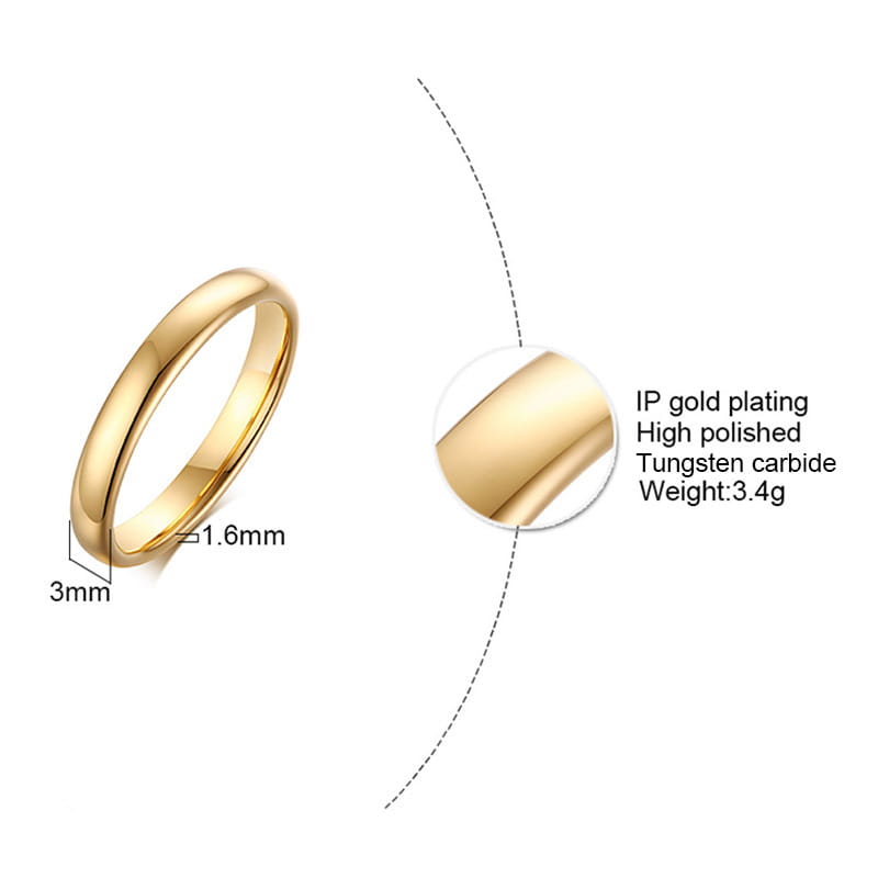 A sleek gold-plated tungsten steel couple wedding band with a high-polished finish and 3mm width.