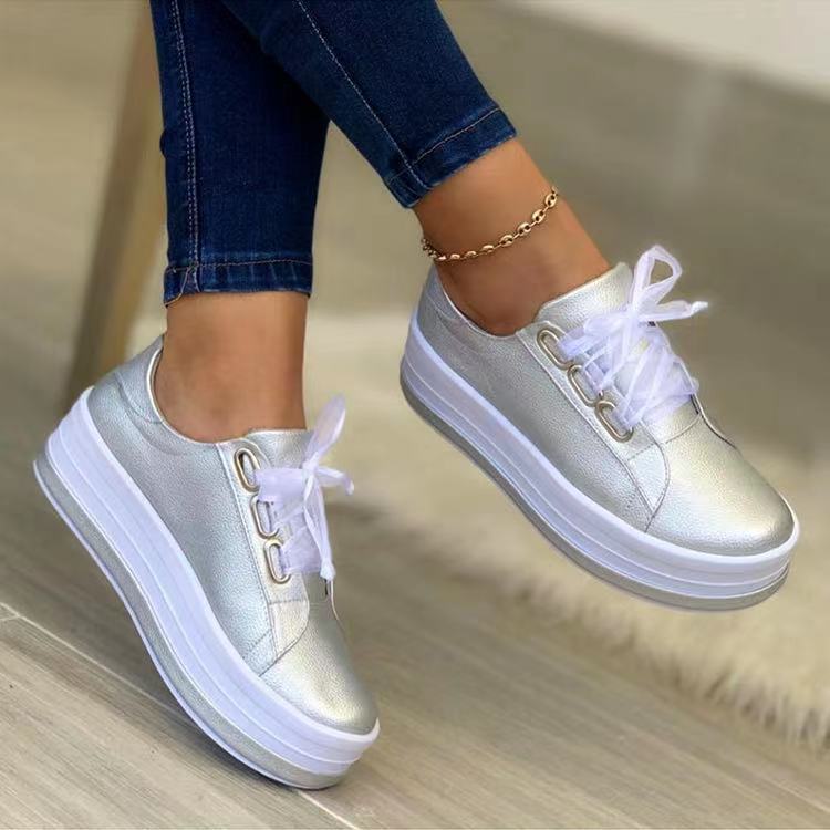 Women’s Metallic Lace Up Platform Round Toe Casual Shoes