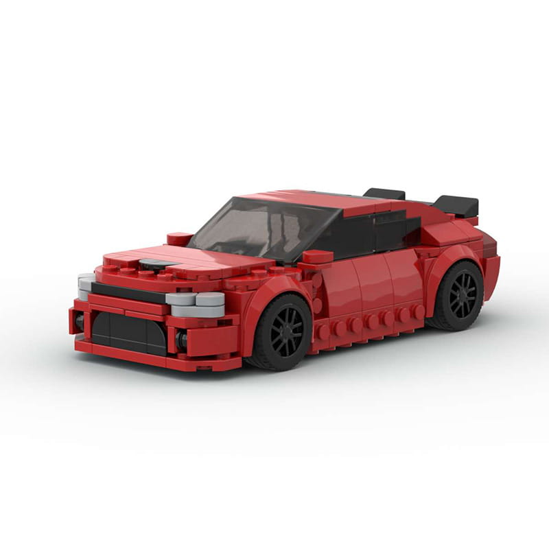 red lego technic sports car model with black wheels and gray accents made of 249 building blocks for advanced construction and play.