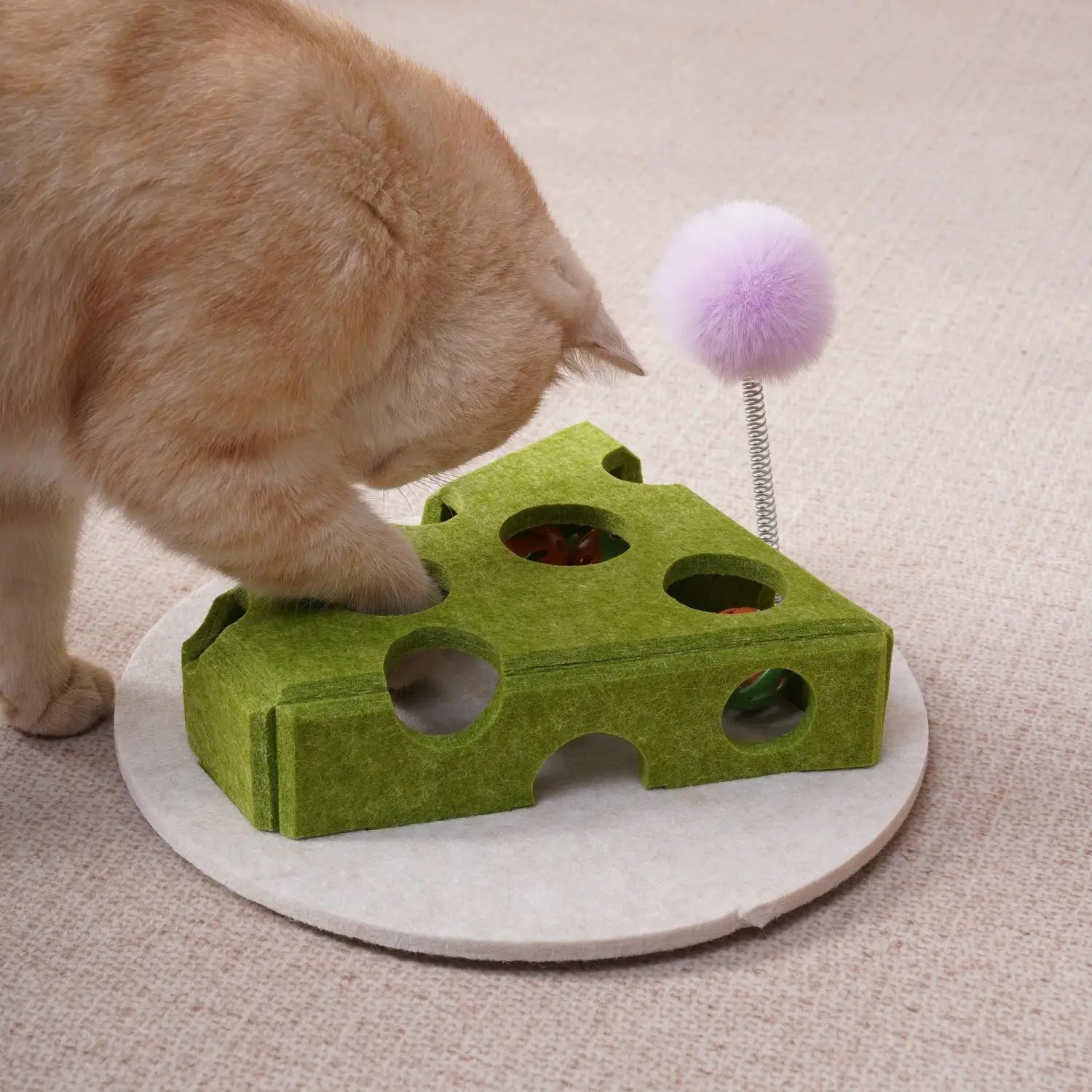 Cat Puzzle Toy with Spring Wand and Suction Cup Base