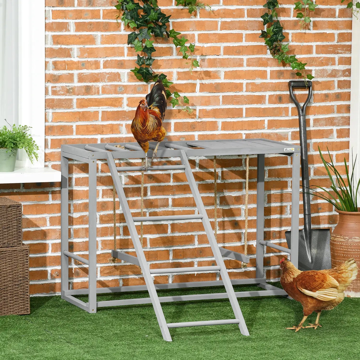 Juego de actividades para pollitos con columpio y escalera de madera