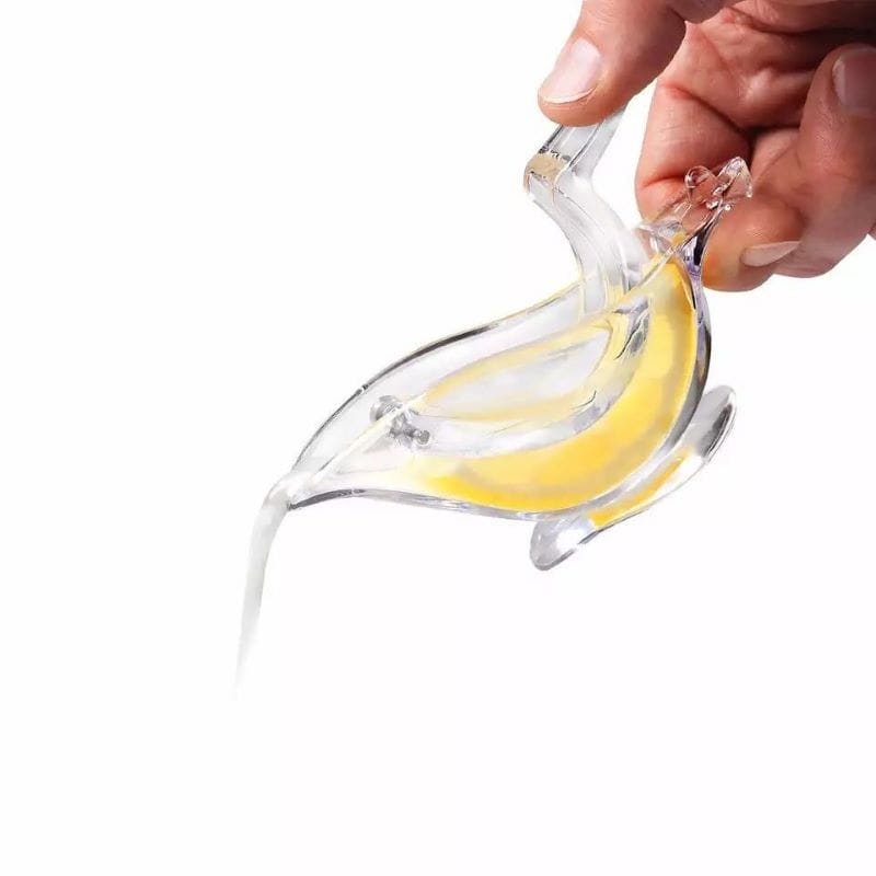 Presse-citron en verre transparent avec un fruit d’agrumes jaune à l’intérieur, pour l’outil presse-agrumes manuel pour agrumes en acrylique « oiseau ».