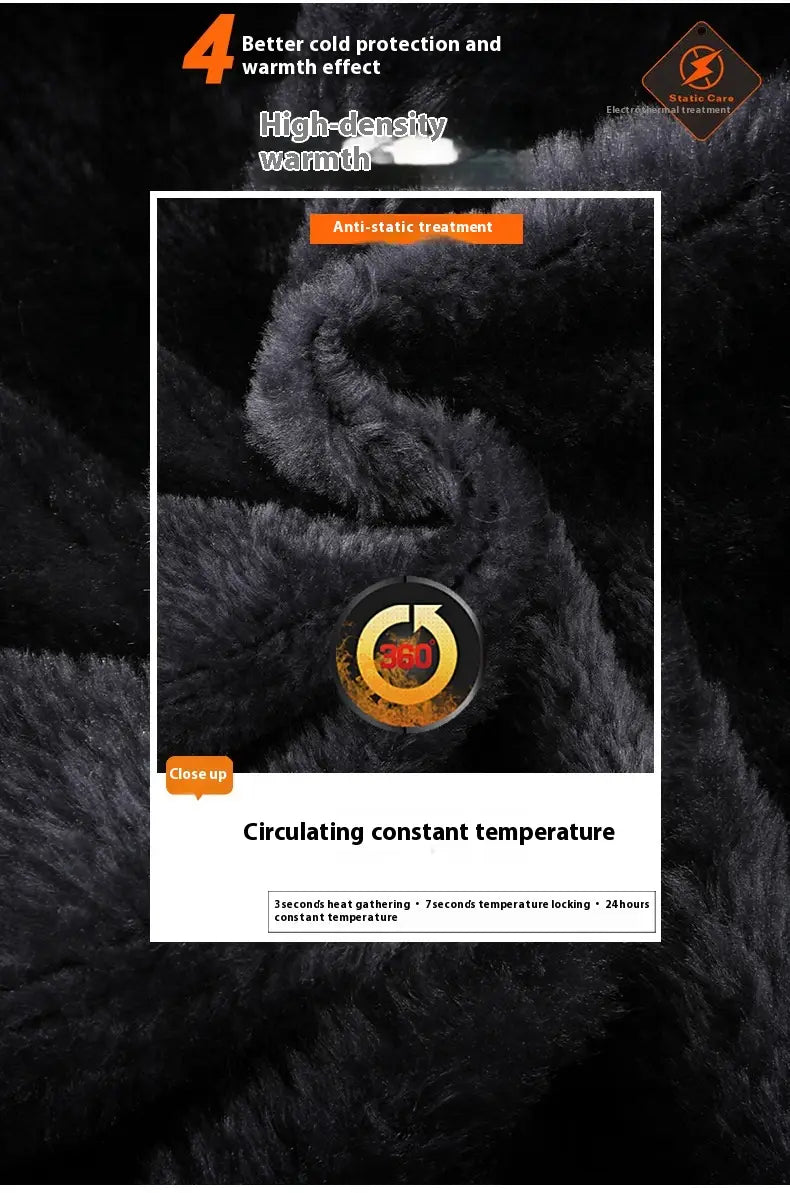 Herren-Fleece-gefütterte Winterjacke mit schwarzem, plüschigem High-Density-Fleece-Material mit antistatischer Behandlung für zusätzliche Wärme und bessere Wärmespeicherung