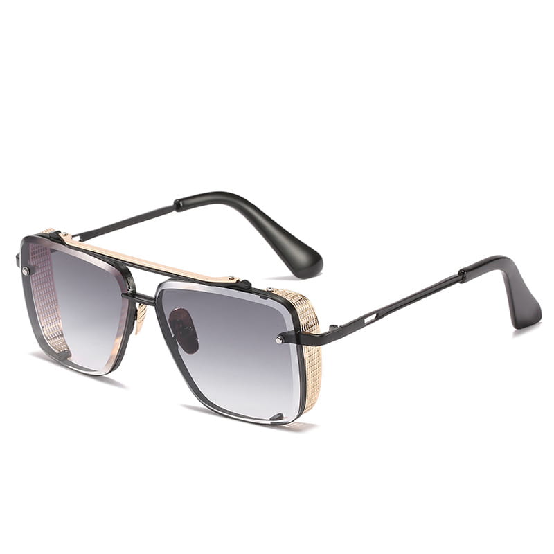 black and gold-framed retro metal mesh aviator sunglasses with gradient gray uv400 lenses