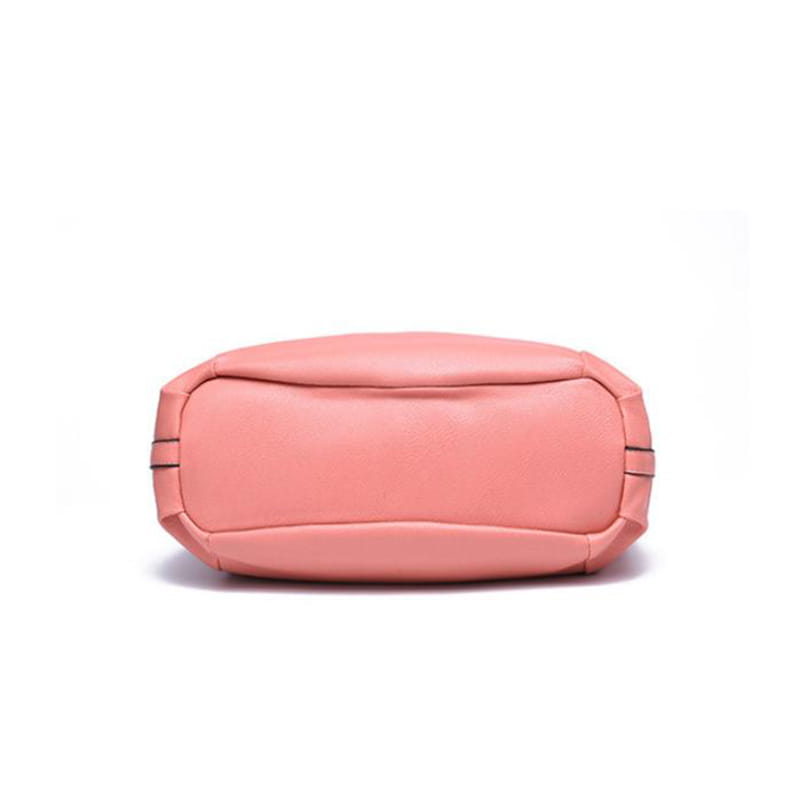 A soft coral-colored women totes bag made of high capacity pu leather with a sleek rounded rectangular shape and subtle stitched detailing along its edges.