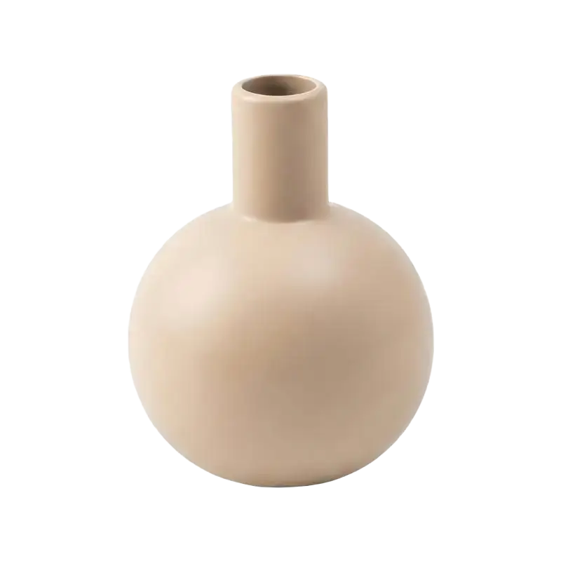Beige 1piece decorative ceramic vase with rounded body and slender neck for decorative ceramic use