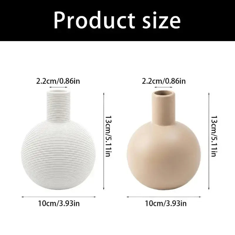 Two ceramic vases one white ribbed decorative ceramic vase and one beige smooth 1piece decorative ceramic flower pot