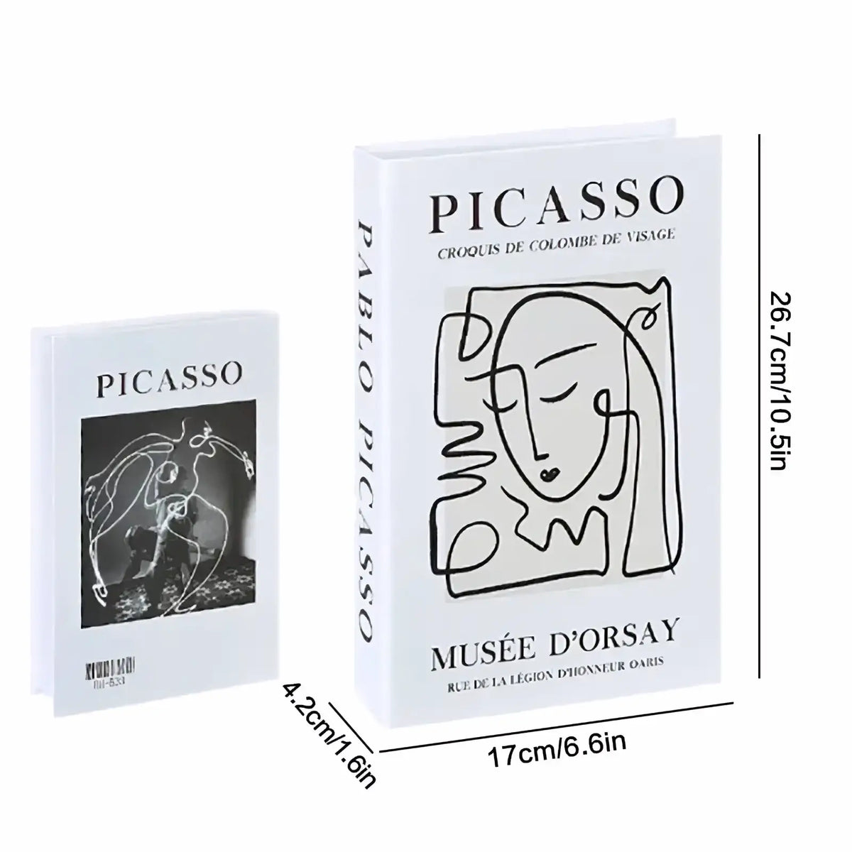 White decorative fake book featuring picasso line art and black text with minimalist design for coffee table decor