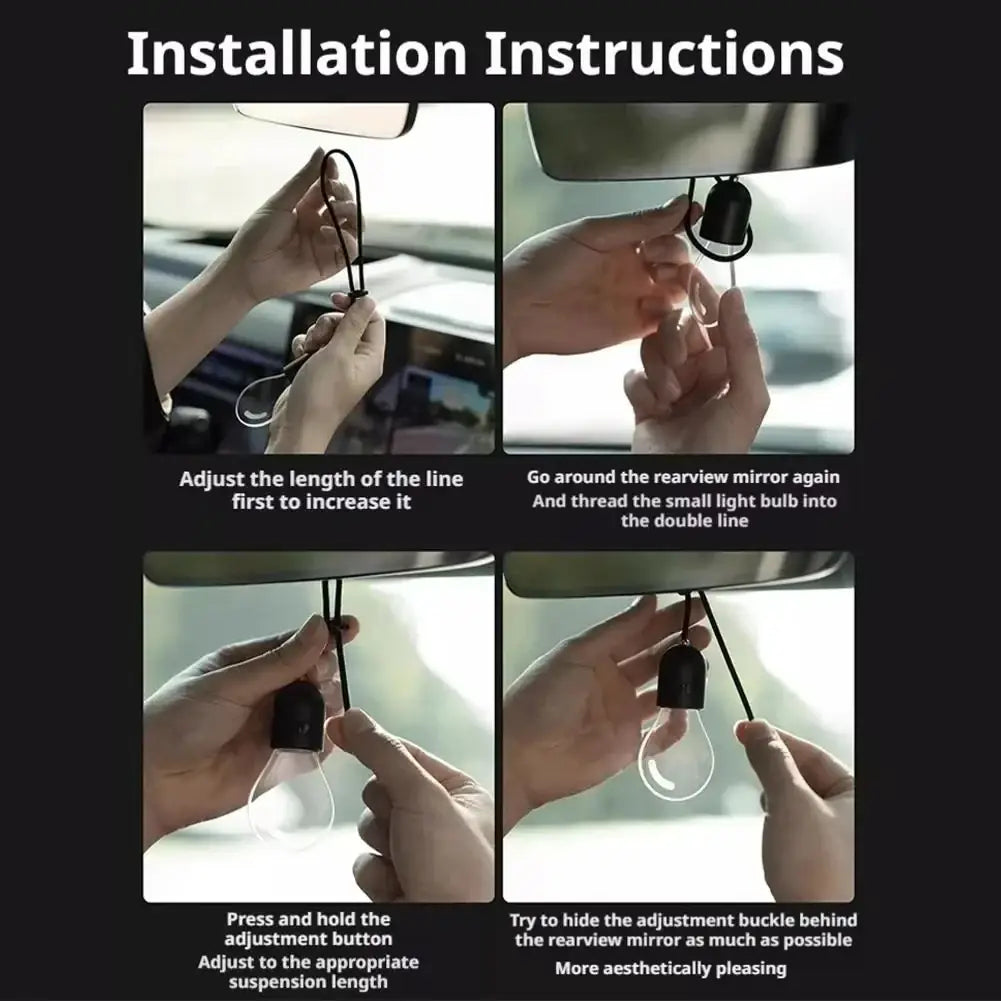 Black adjustable decorative led car mirror light with clear glass bulb and black plastic housing for ambient lighting
