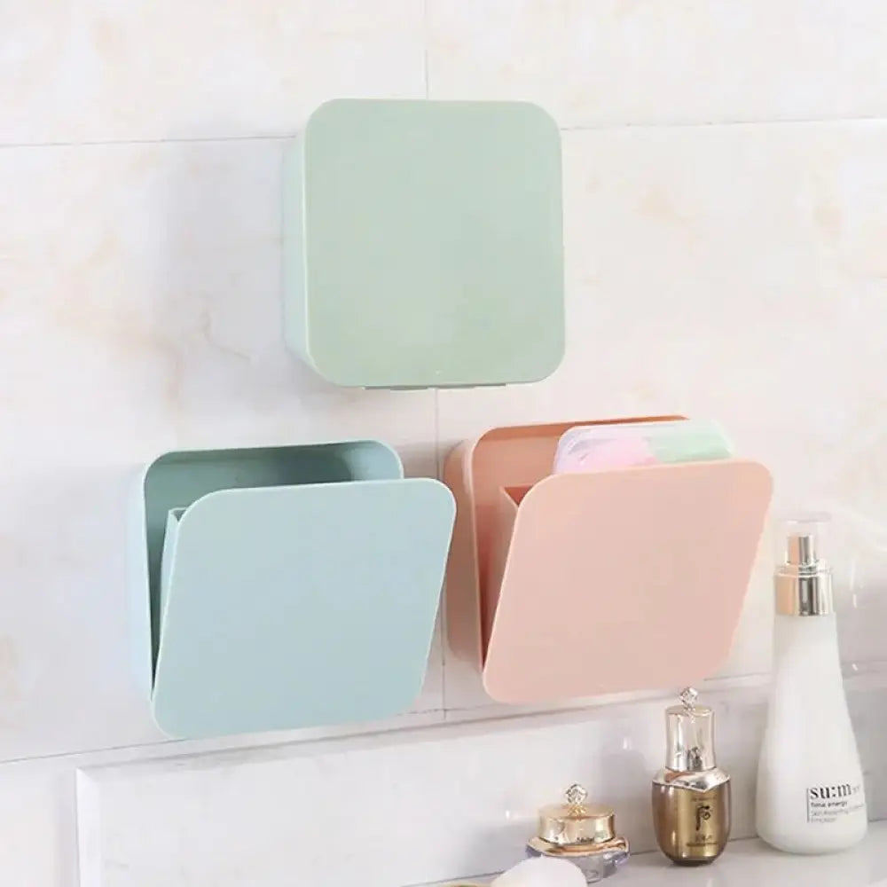 Pastel wall mounted vanity organizer soap dish with sleek square design and soft matte finish
